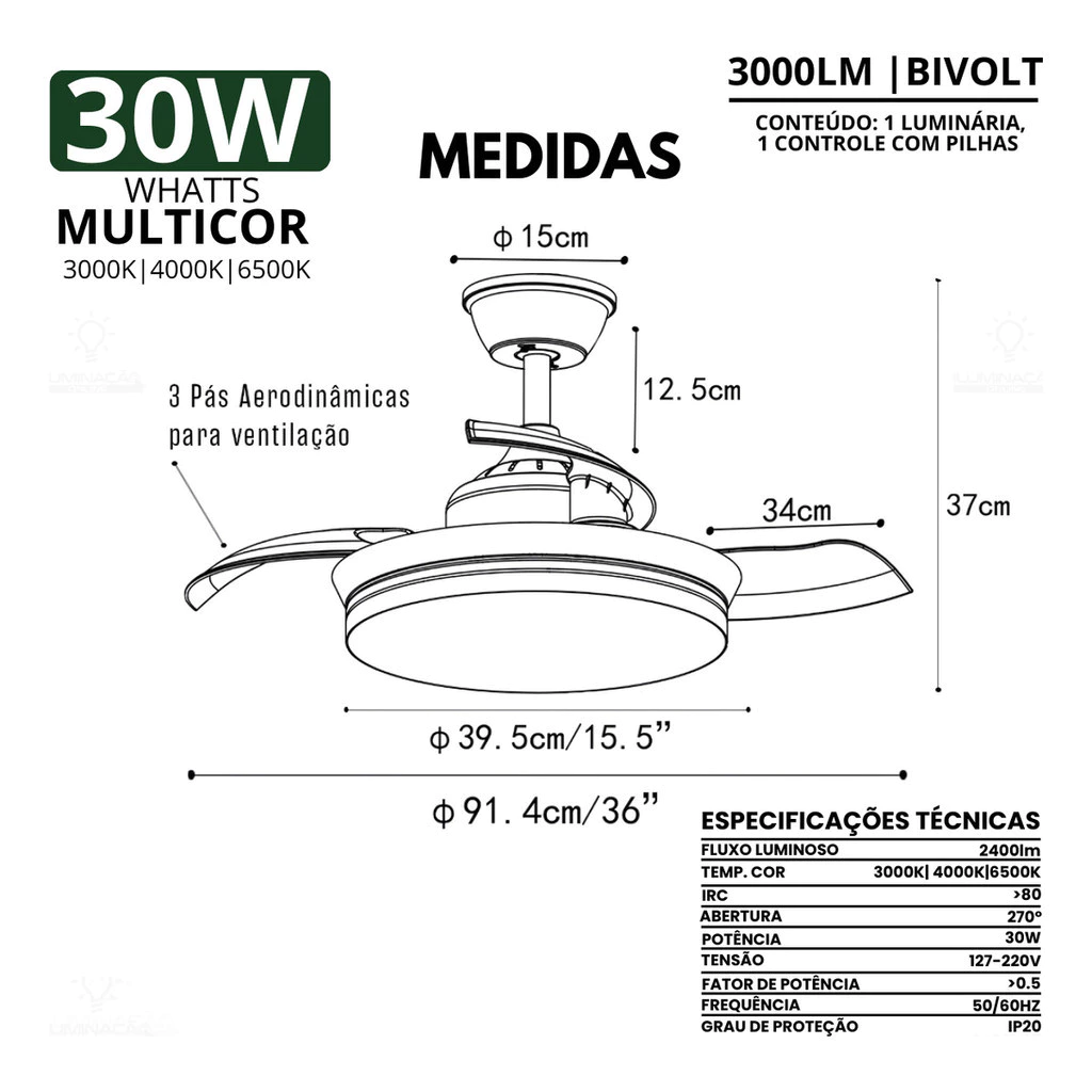 Ventilador de Teto Retrátil LED c/ Controle Remoto - Imagem 5
